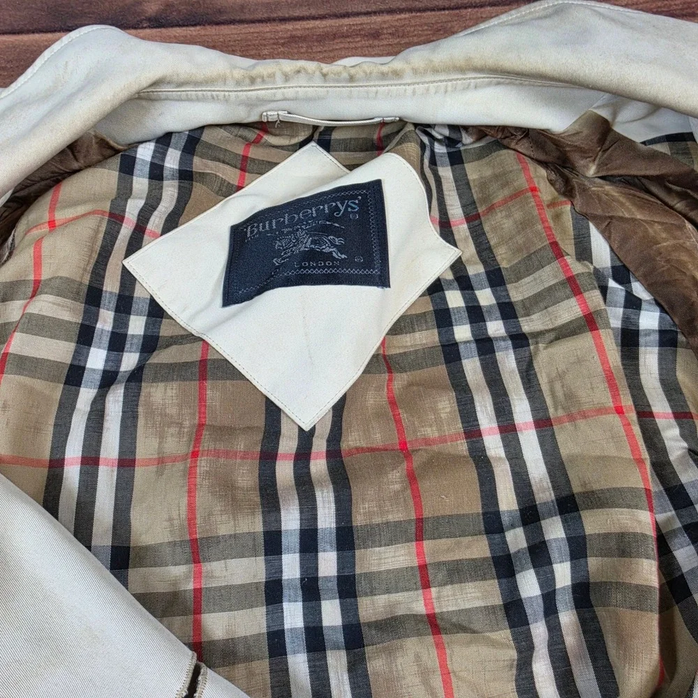 Burberry Trench Coat Womens Cream Fair Vintage Belted Nova Check Lining - Picture 16 of 16